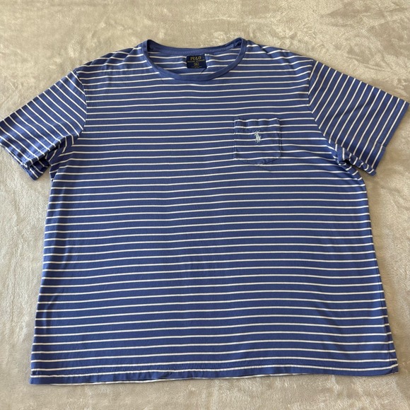 Polo Ralph Lauren‎ Striped T-Shirt Men's XXL Blue White Pocket Cotton Casual - Picture 2 of 9